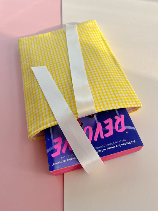 Yellow Gingham Book Sleeve - Cream Ribbon