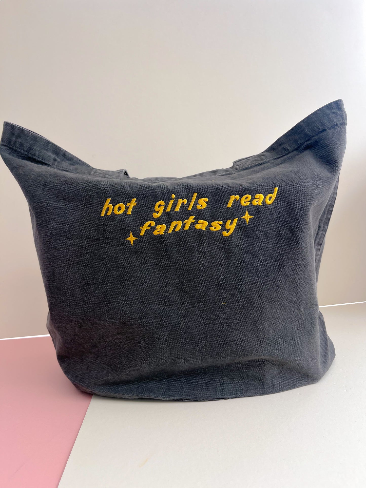 Hot girls read fantasy embroidered denim tote bag