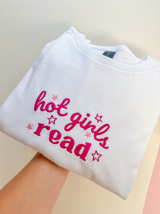 Hot Girls Read Embroidered T-Shirt