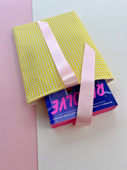Yellow Gingham Book Sleeve - Pink Ribbon
