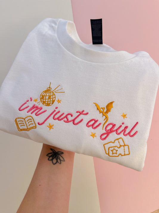 I’m just a girl embroidered t-shirt - Jess Bacon Collab