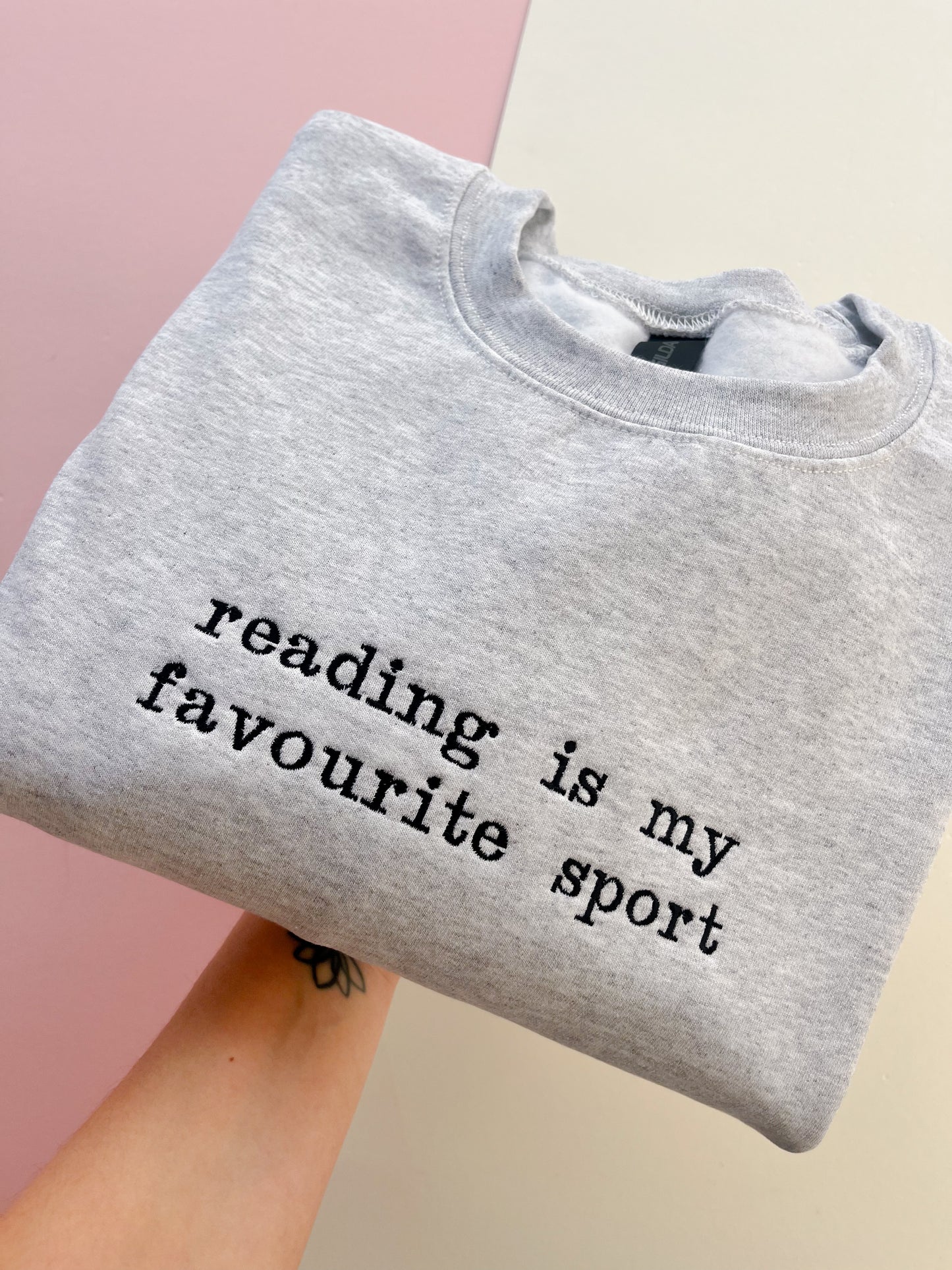 reading is my favourite sport embroidered sweatshirt