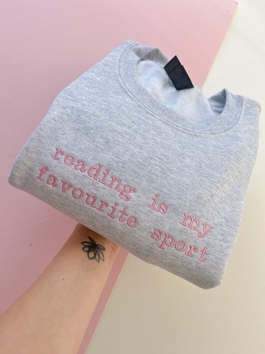 reading is my favourite sport embroidered sweatshirt