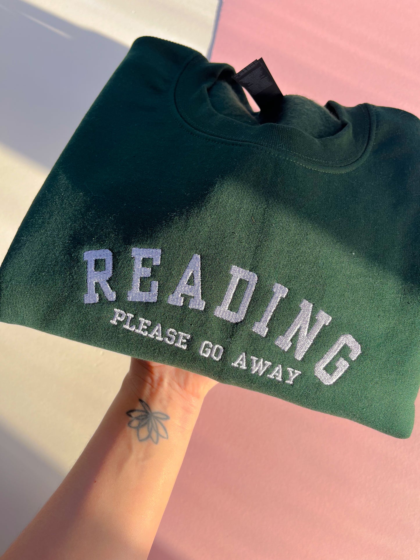 Reading Please Go Away Embroidered Sweatshirt