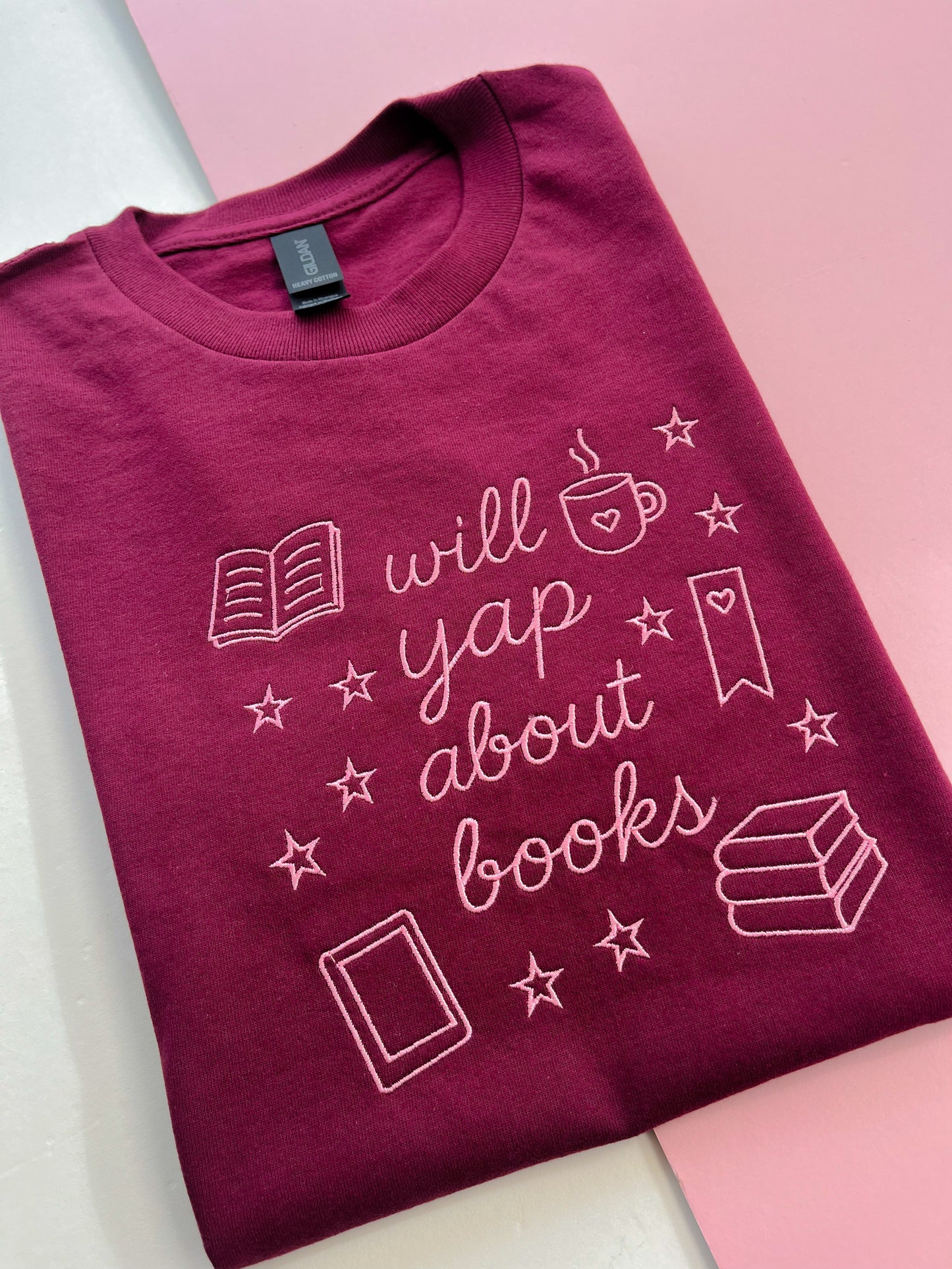 will yap about books embroidered t-shirt