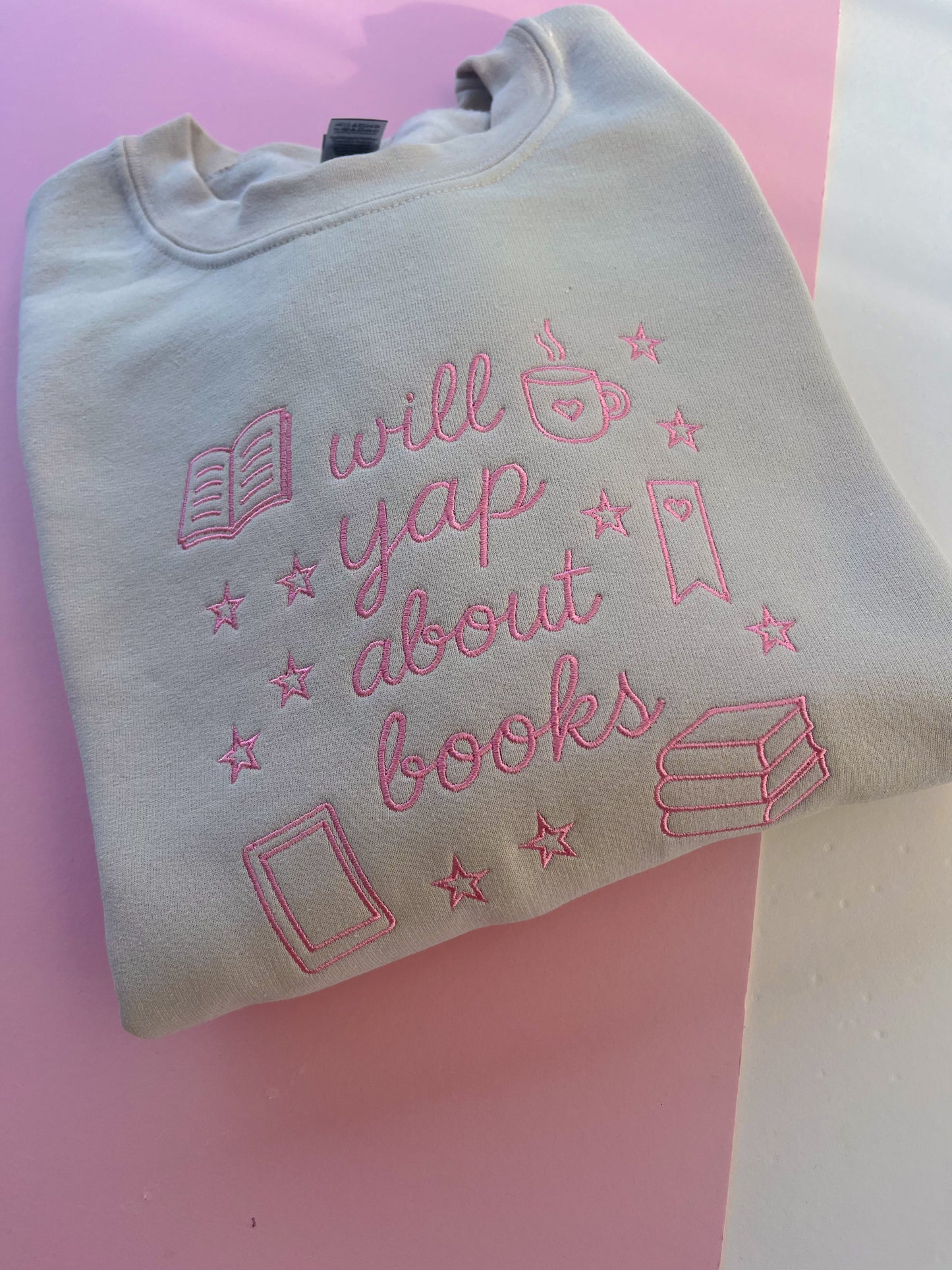 will yap about books embroidered sweatshirt