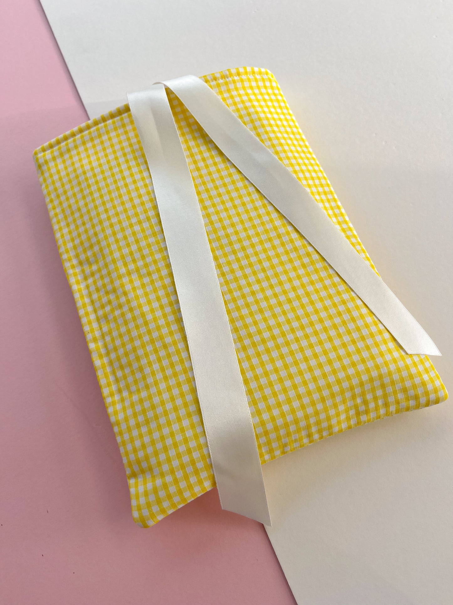 Yellow Gingham Book Sleeve - Cream Ribbon