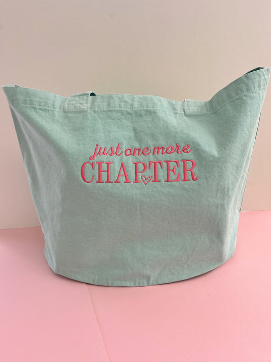 Just One More Chapter Embroidered Denim Tote Bag