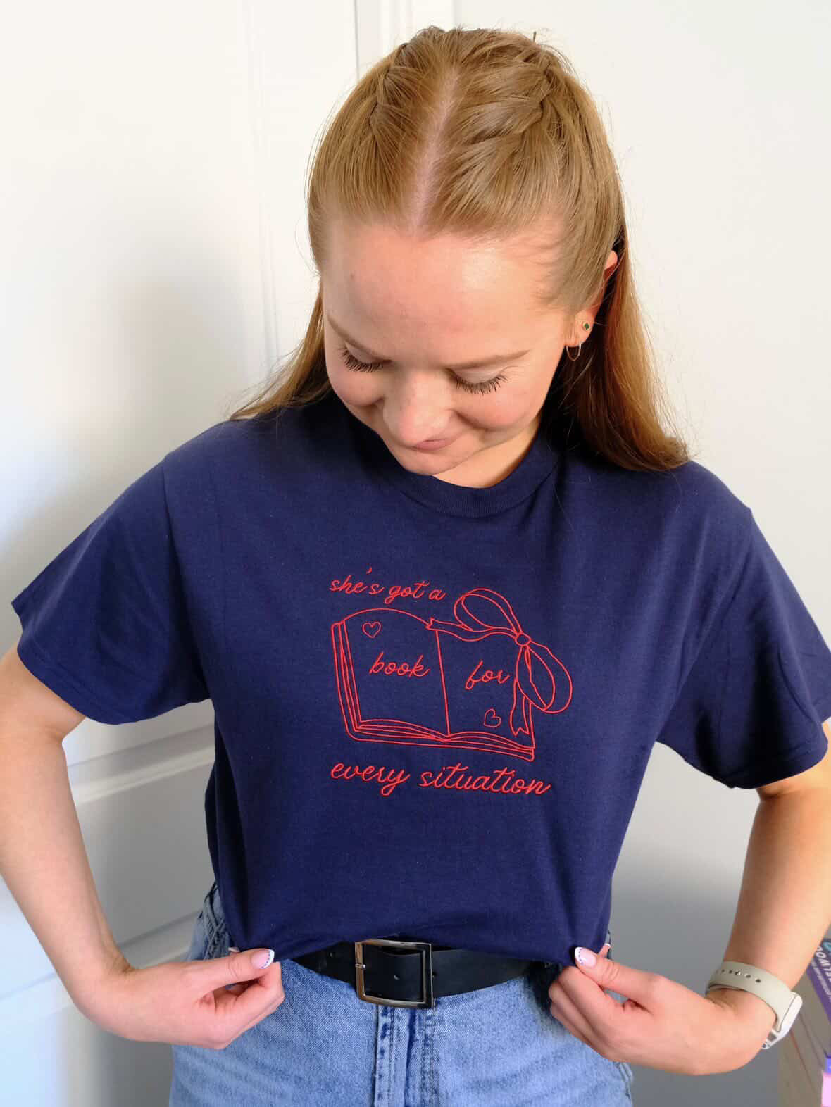 she’s got a book for every situation embroidered t-shirt - DORD COLLAB