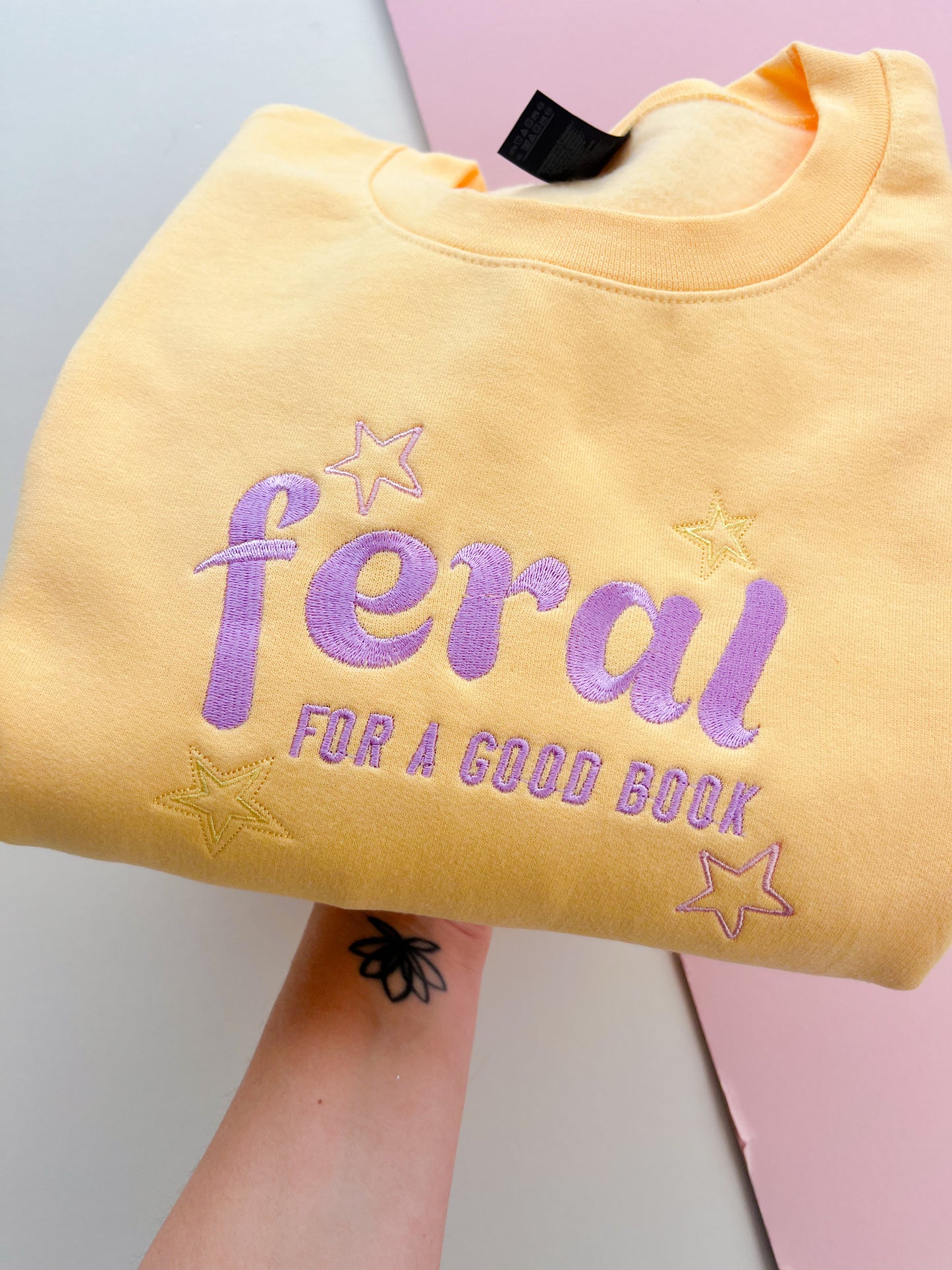 feral for a good book embroidered sweatshirt- lilac colourway