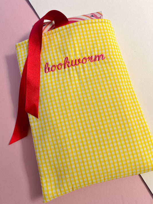 yellow gingham bookworm - embroidered paperback sleeve