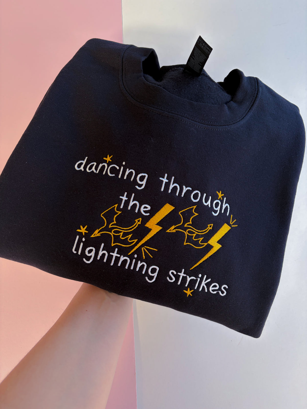 dancing through the lightning strikes embroidered t-shirt