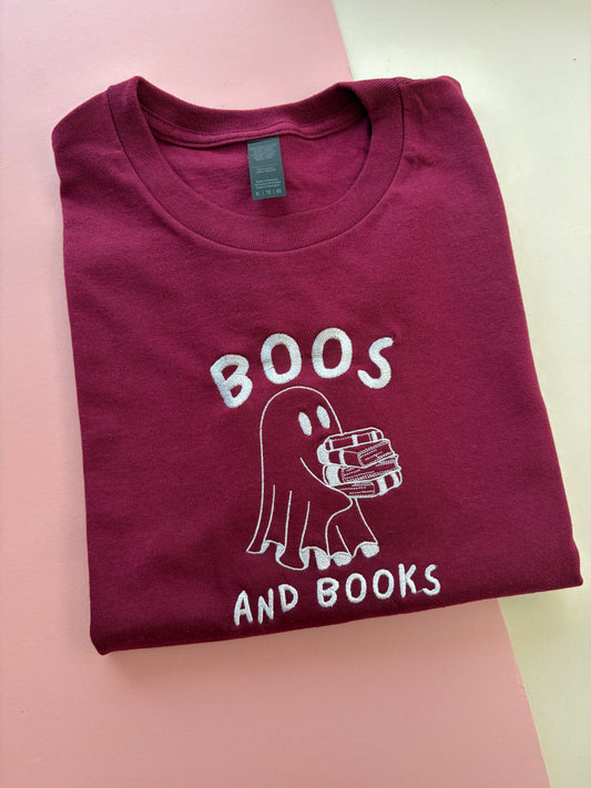 Boos and Books Embroidered T-shirt