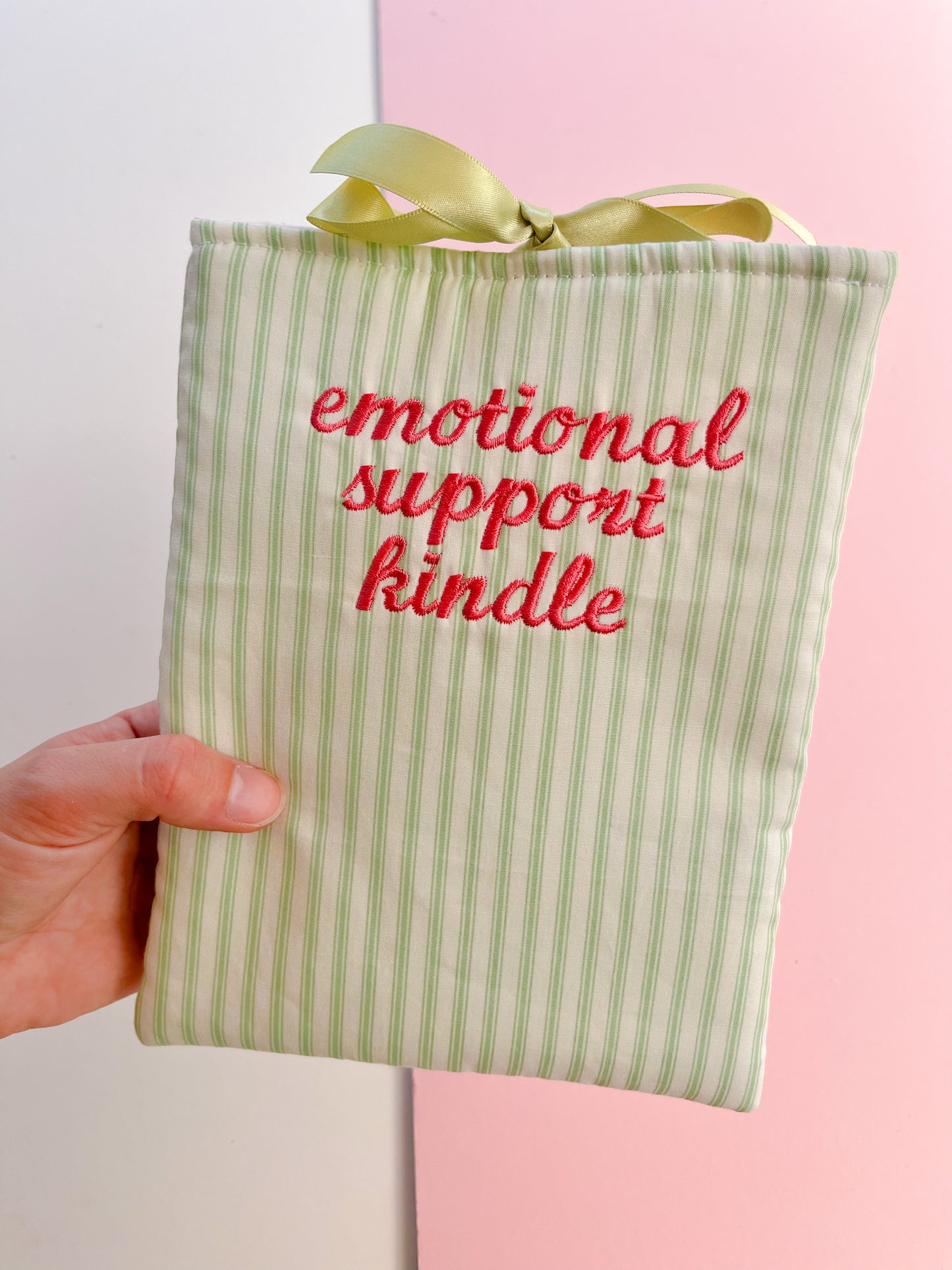 Green emotional support kindle - embroidered e-reader sleeve