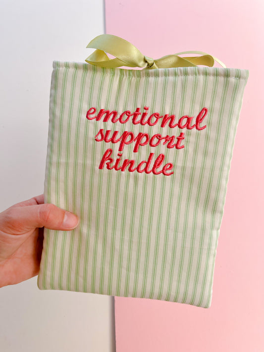 Green emotional support kindle - embroidered e-reader sleeve