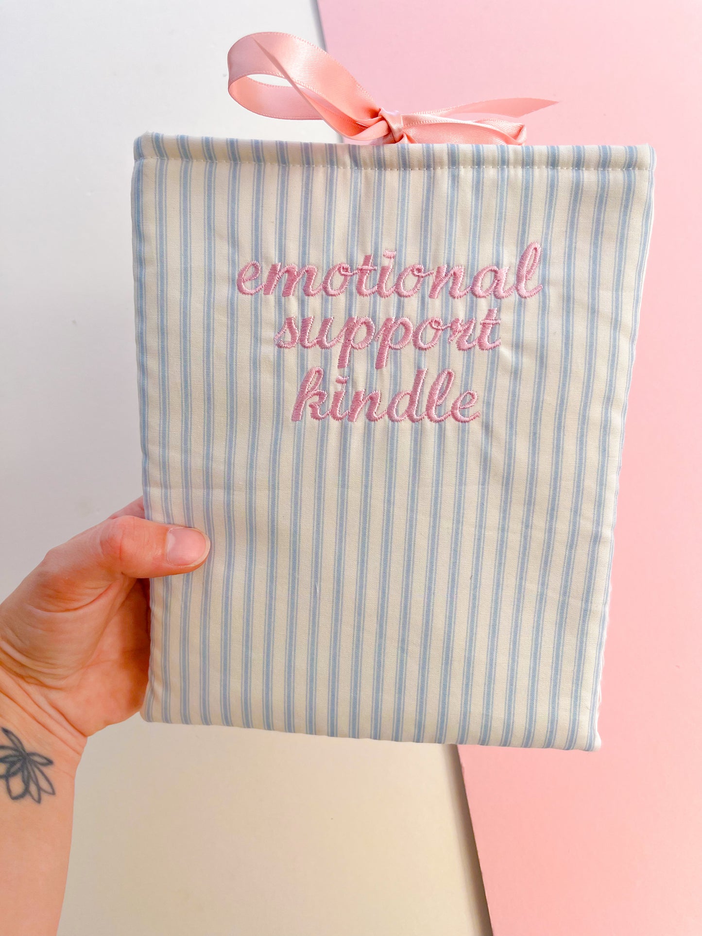 blue emotional support kindle - embroidered e-reader sleeve