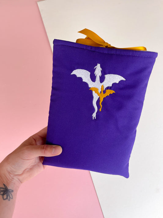 Dragons Embroidered E-reader/ Small Paperback Sleeve (gold ribbon)
