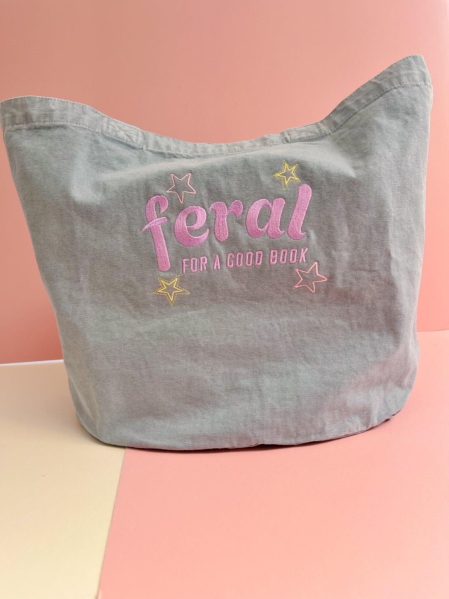 Feral For A Good Book Embroidered Denim Tote