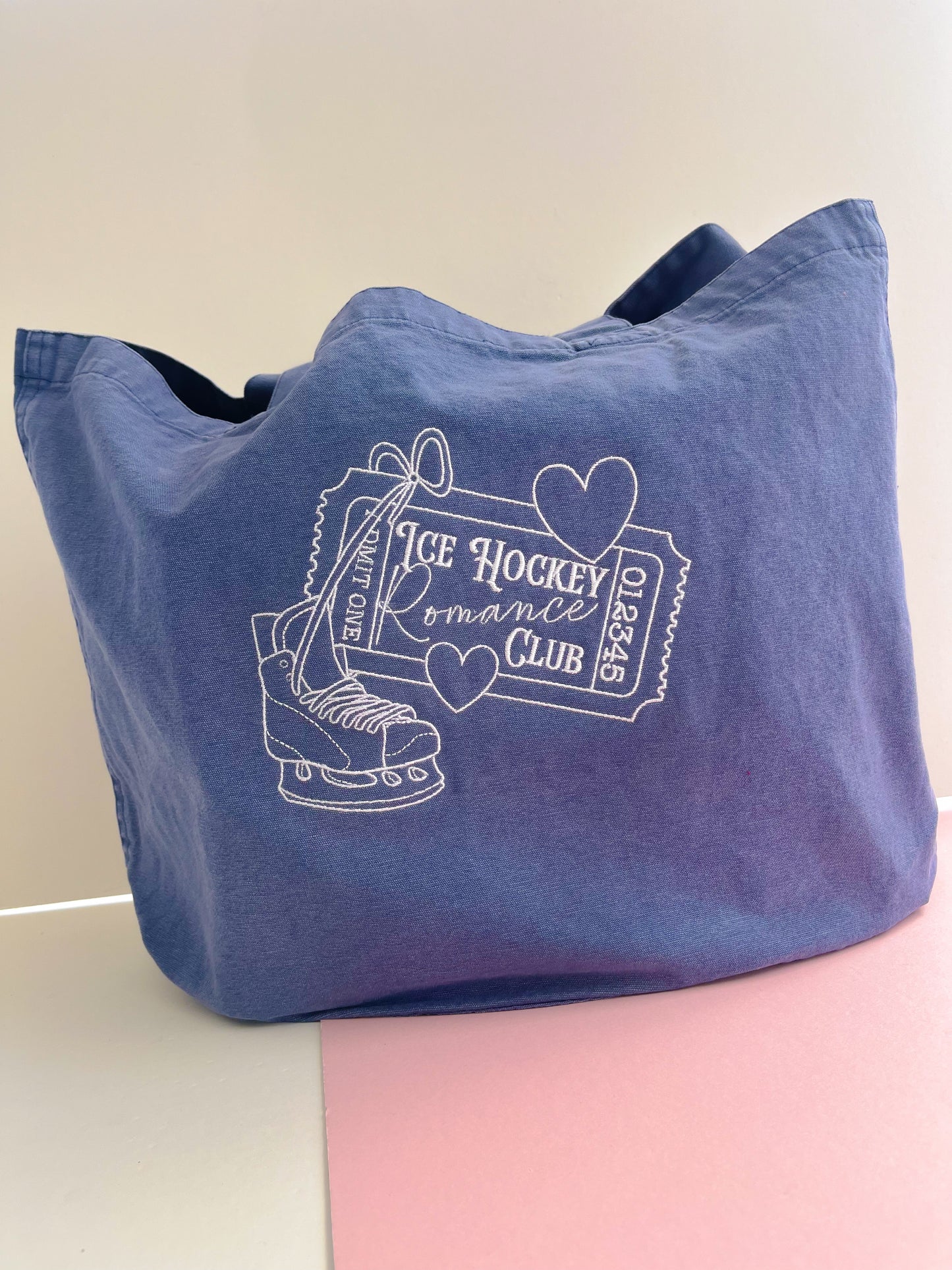 Ice Hockey embroidered denim tote bag - Robyn Ellen Collab