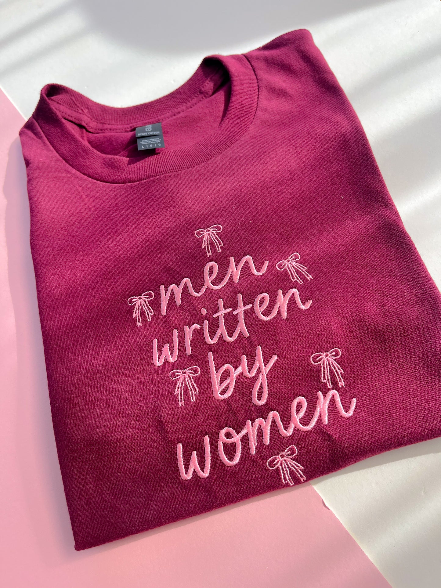 men written by women embroidered t-shirt