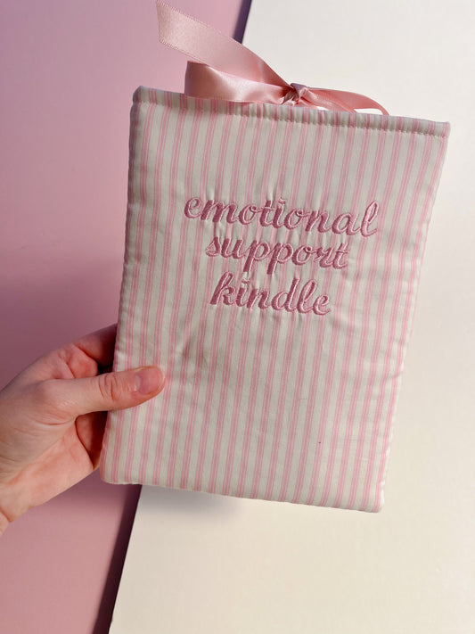pink emotional support kindle - embroidered e reader sleeve