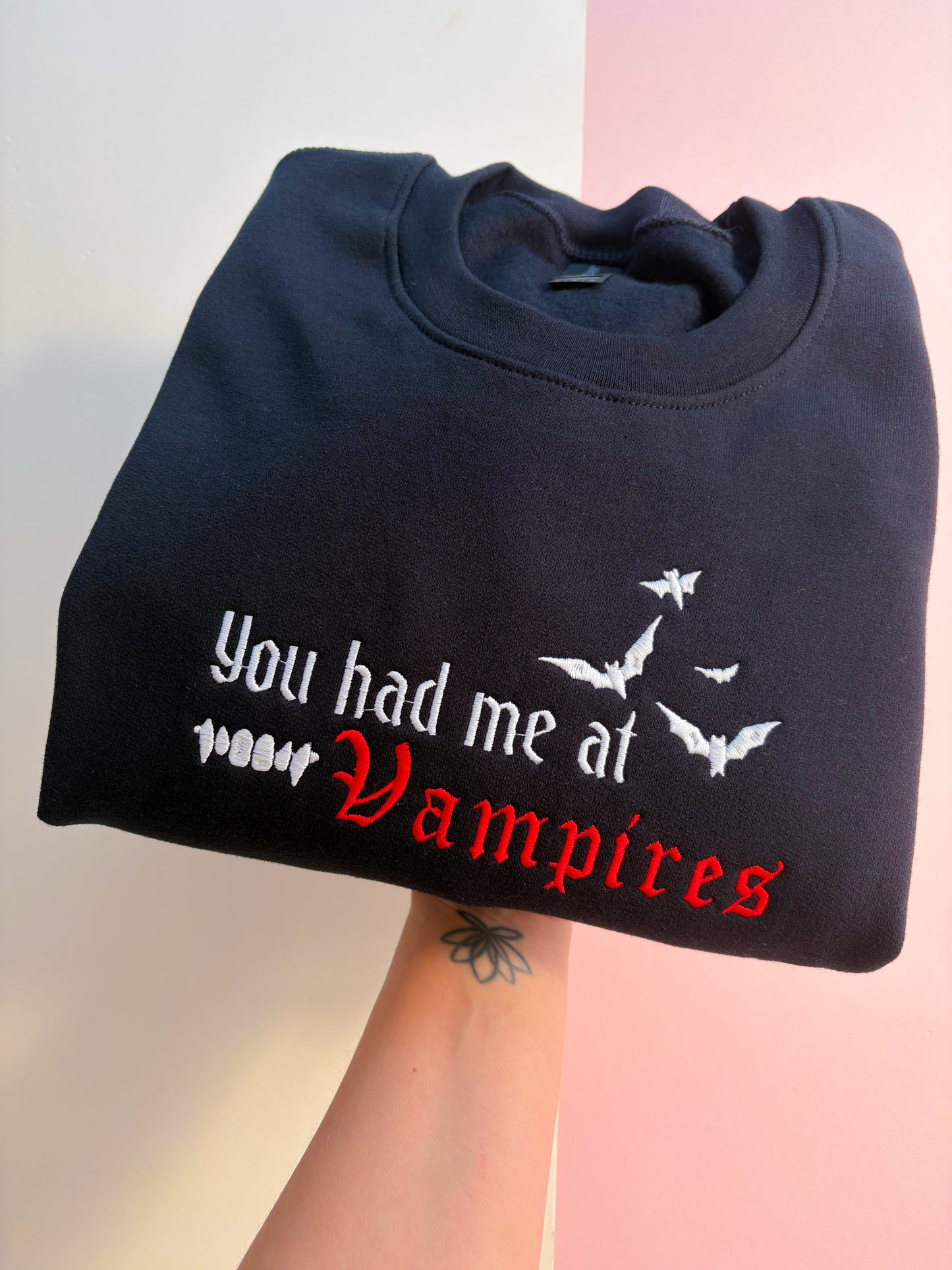 You had me at vampires embroidered sweatshirt X Harvey Oliver Baxter Collab