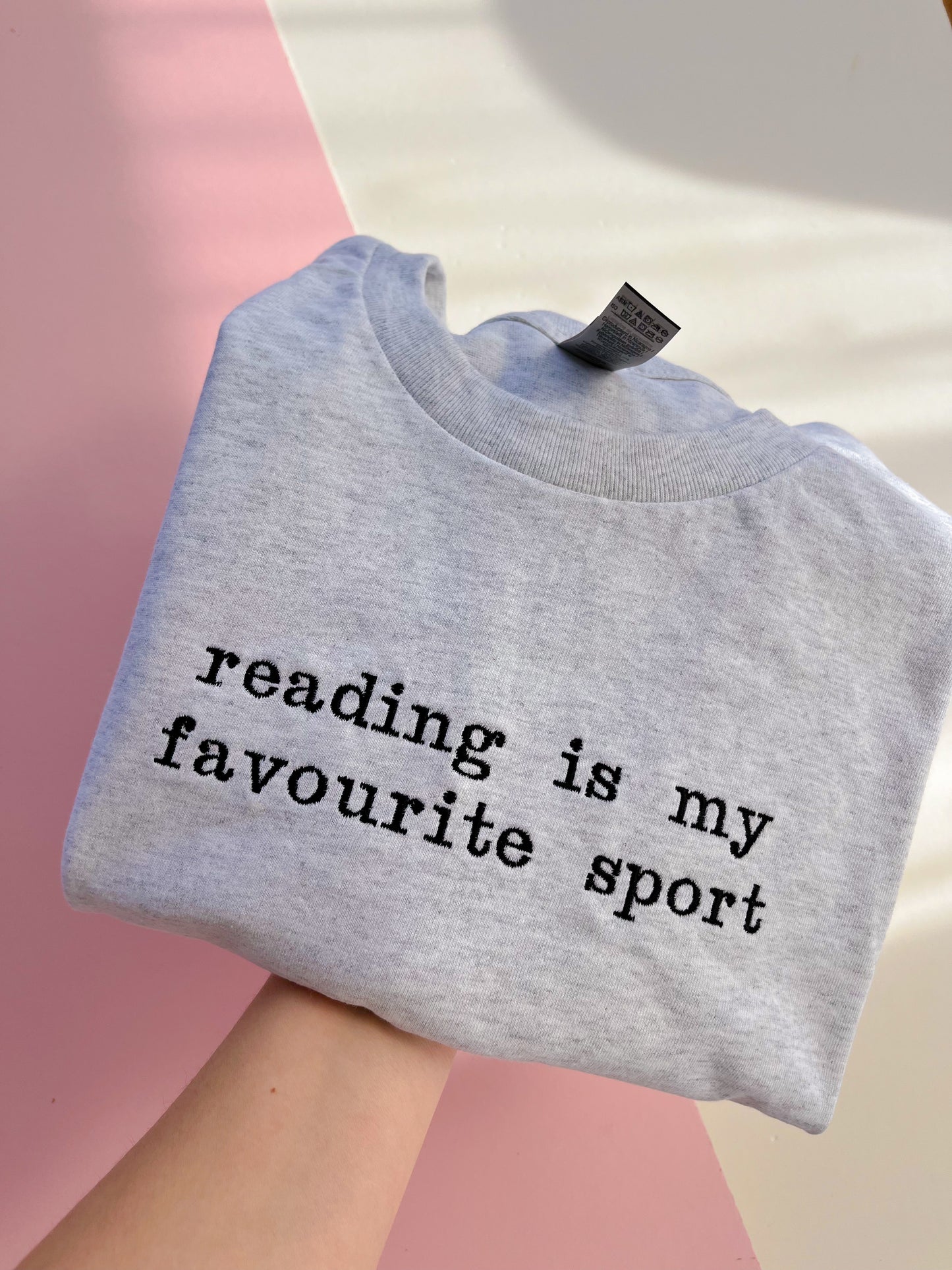 reading is my favourite sport Embroidered T-shirt
