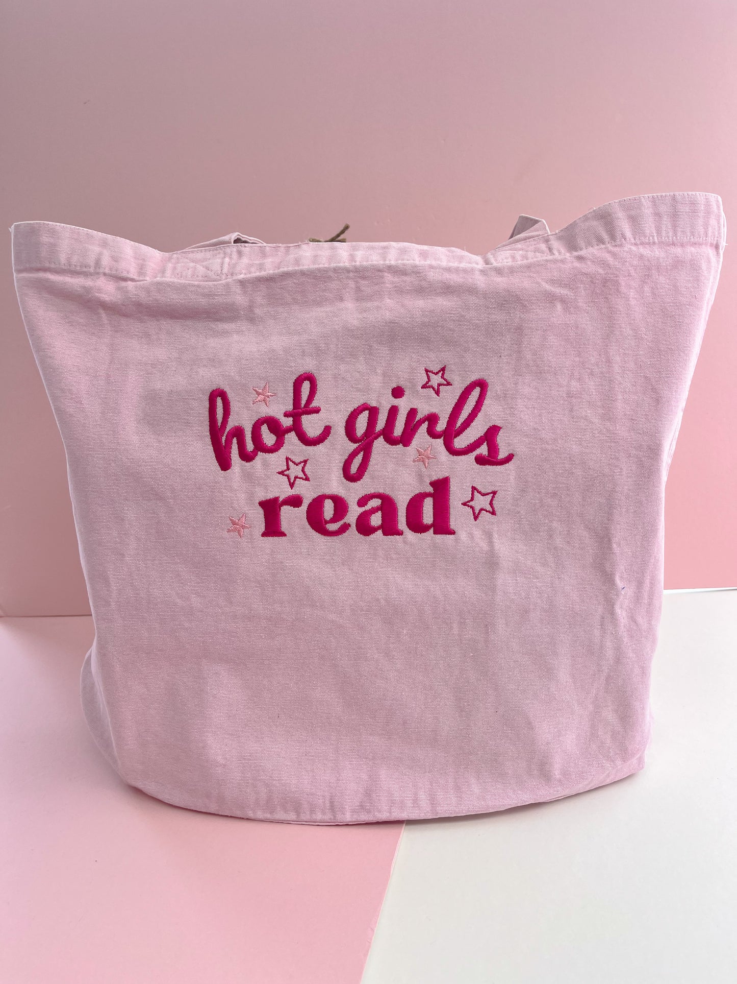 Hot girls read embroidered denim tote bag