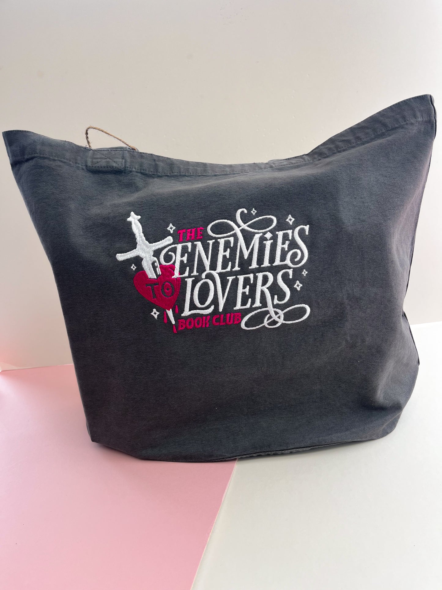 Enemies to Lovers Embroidered denim tote bag