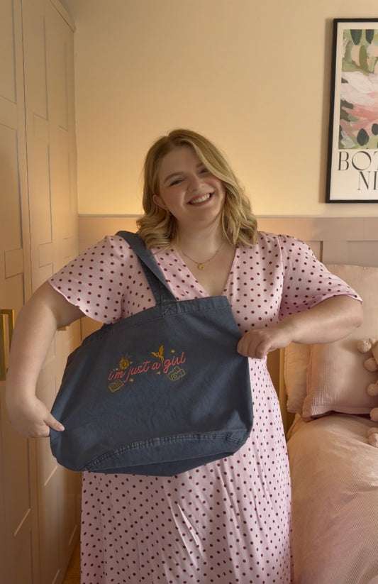 I’m just a girl denim tote bag - Jess Bacon Collab