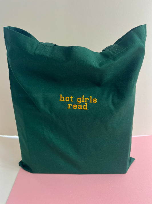 hot girls read Embroidered Tote Bag