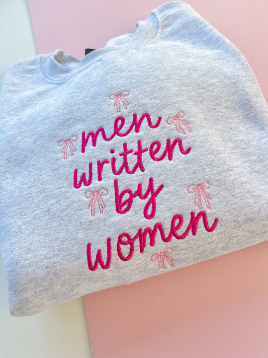 men written by women embroidered sweatshirt