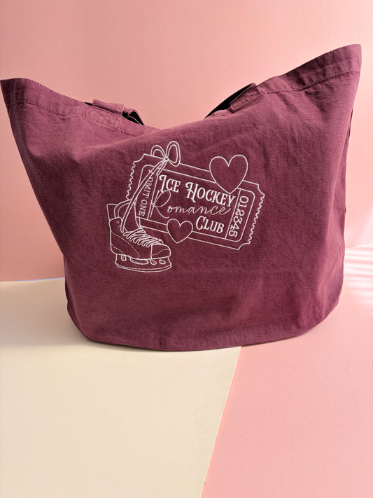 Ice Hockey embroidered denim tote bag - Robyn Ellen Collab