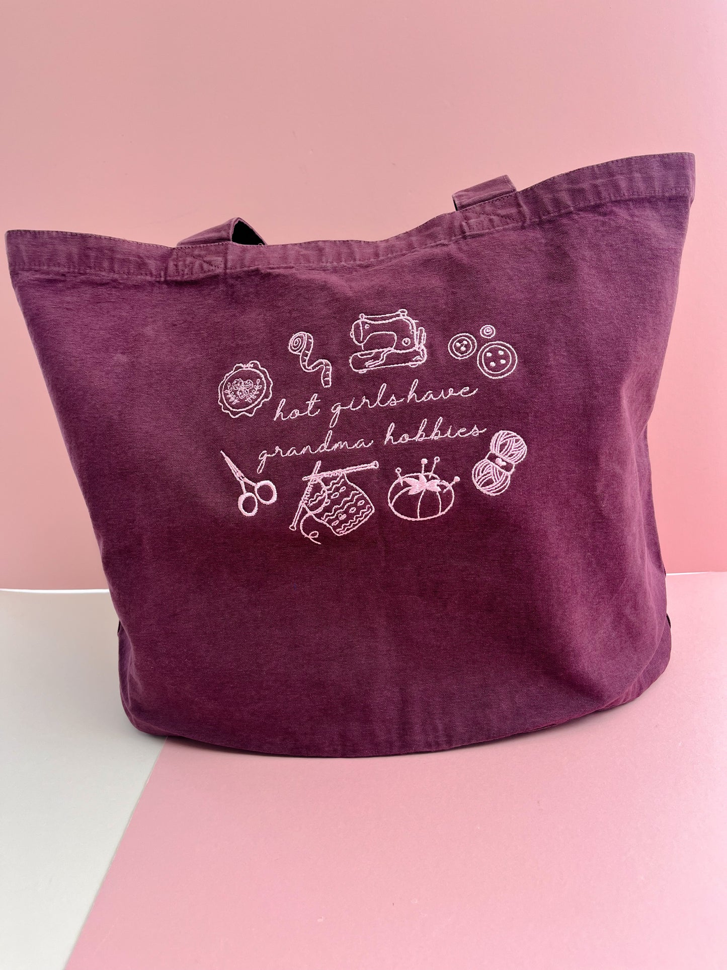 Hot Girls Have Grandma Hobbies Embroidered Denim Tote