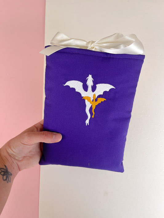 Dragons Embroidered E-Reader/ Small Paperback Sleeve (cream ribbon)