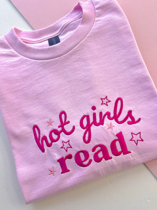 Hot Girls Read Embroidered T-Shirt