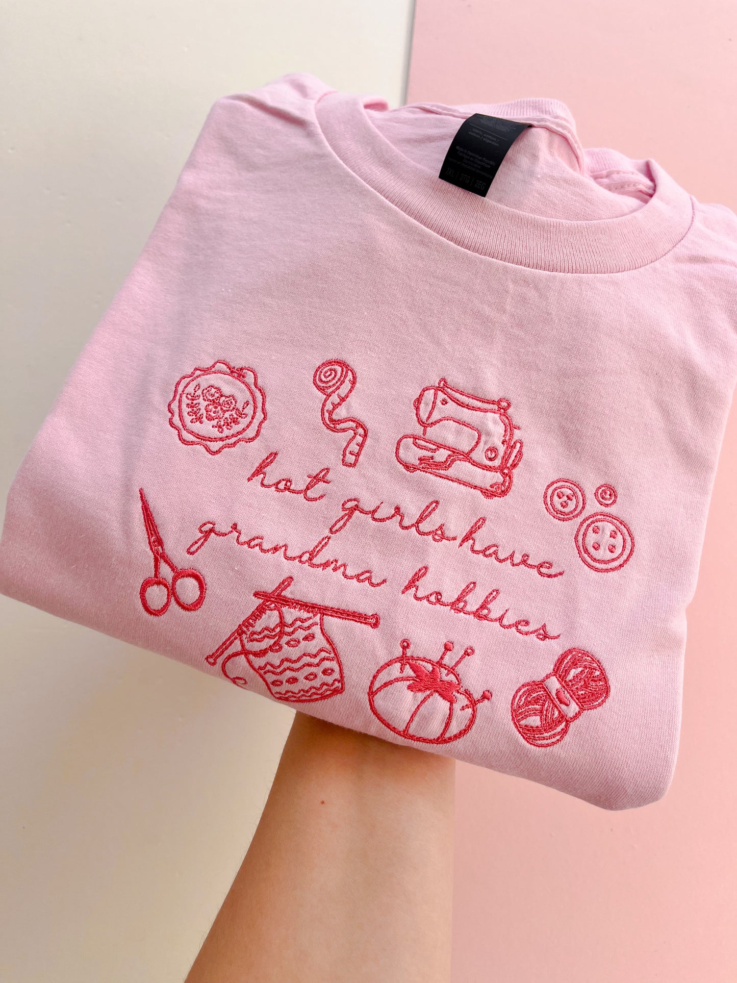 Hot Girls Have Grandma Hobbies Embroidered T-shirt