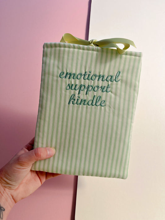 green emotional support kindle (green ribbon) - embroidered e reader sleeve