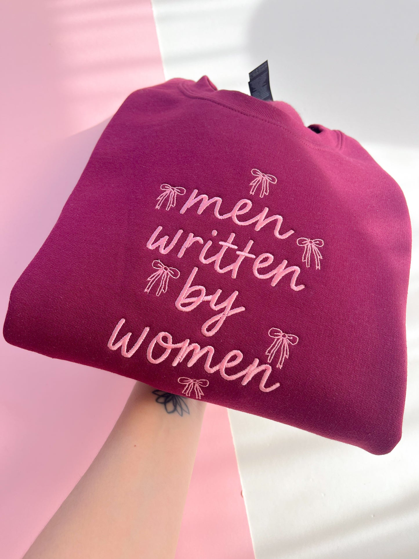 men written by women embroidered sweatshirt